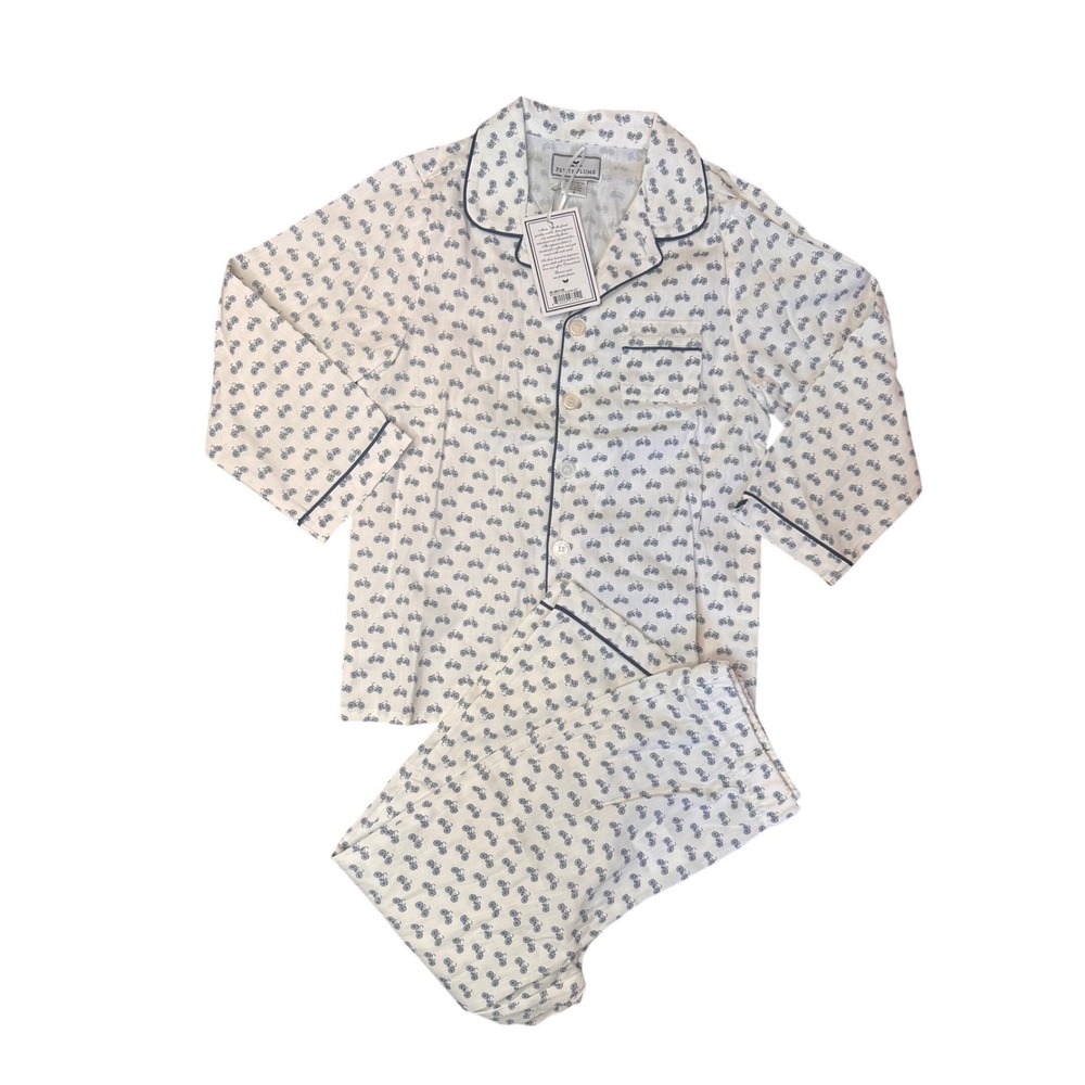 Petite Plume Boys Bicyclette Pajama Set White Navy Blue Bicycle Print Size 6 NEW